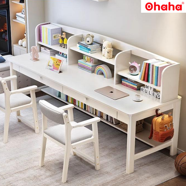 Bàn Học Đôi Có Kệ Sách Cho Bé OHAHA 008