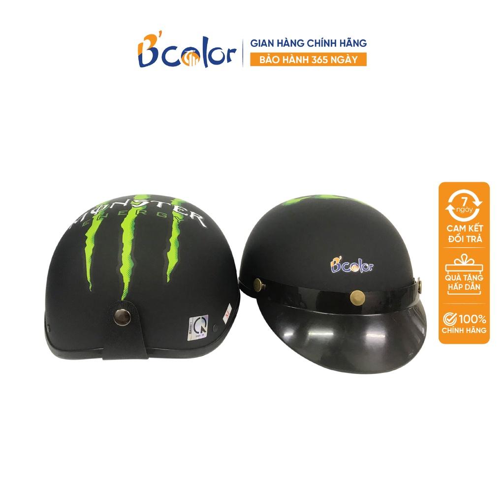 Mũ Bảo Hiểm B'color Loại Nửa Đầu Màu Đen Chữ Monster Kèm Lưỡi Trai