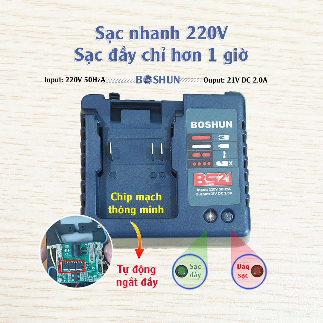 Máy Siết Bulong Pin 21V BOSHUN 6097B Lực Siết 380Nm Không Chổi Than - HÀNG CHÍNH HÃG