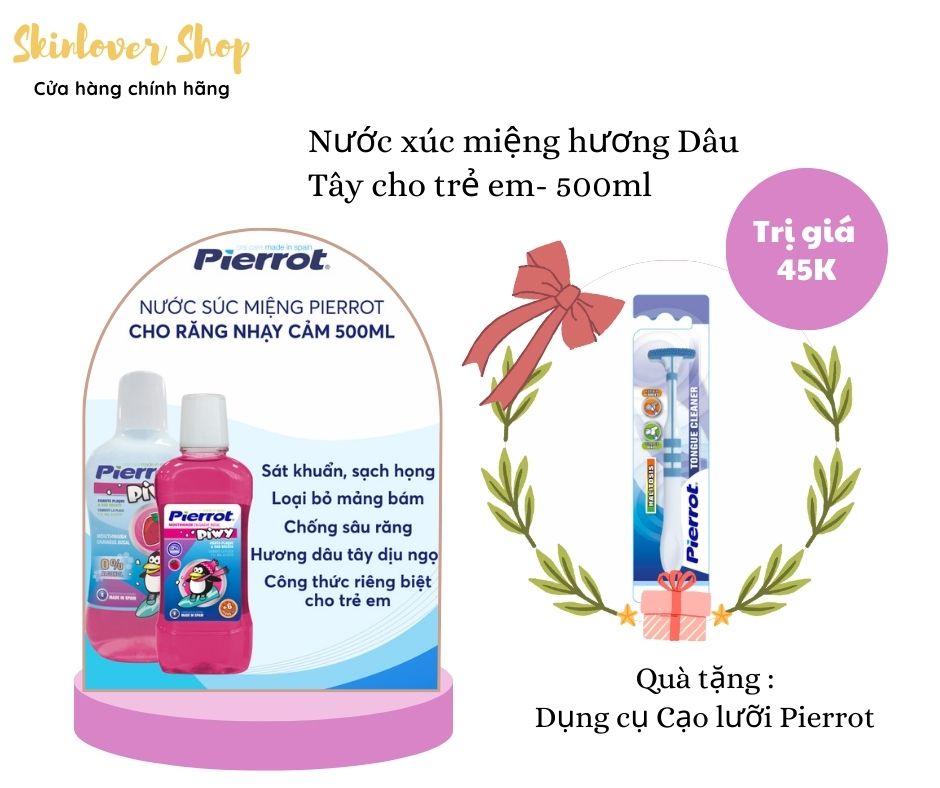 [ Tặng Cạo Lưỡi ] Nước súc miệng hương dâu tây Pierrot dánh cho trẻ em 500ml