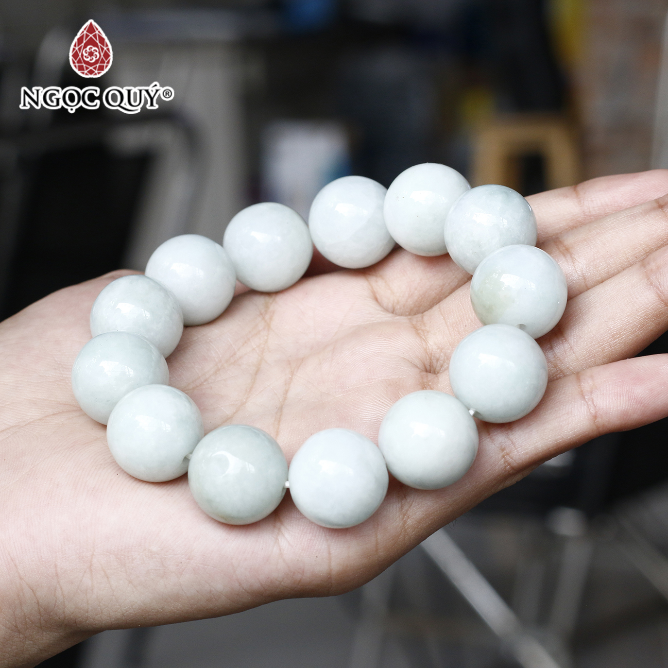 Vòng tay trơn đá cẩm thạch A size hạt 18mm mệnh mộc hỏa - Ngọc Qúy Gemstones