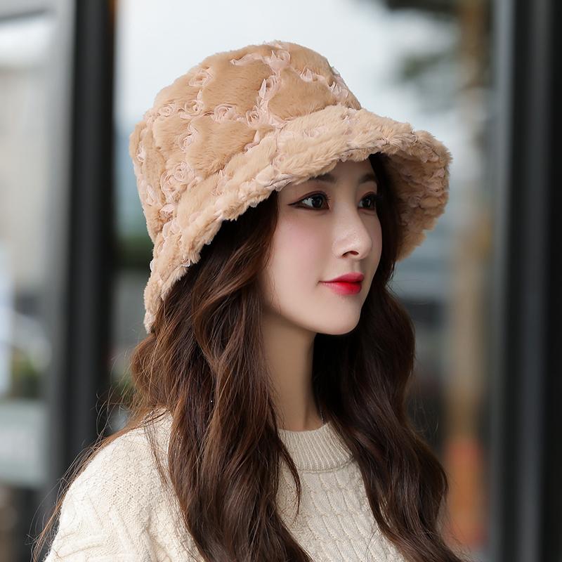 Mới Lông Thỏ Ấm Lưu Vực Nón Mùa Đông Bộ Ngoài Trời Thời Trang Xu Hướng Đồng Màu Làm Dày Hơn Người Cá Nón