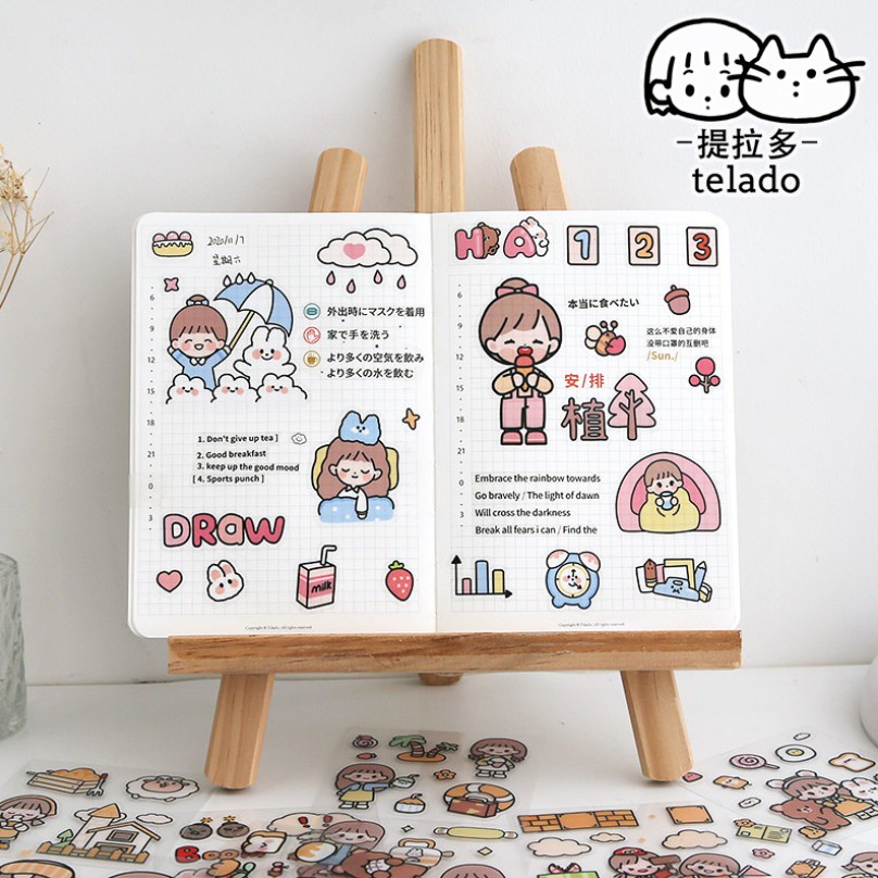 Set 10 tấm sticker dễ thương dán trang trí sổ tay, laptop, ốp điện thoại...