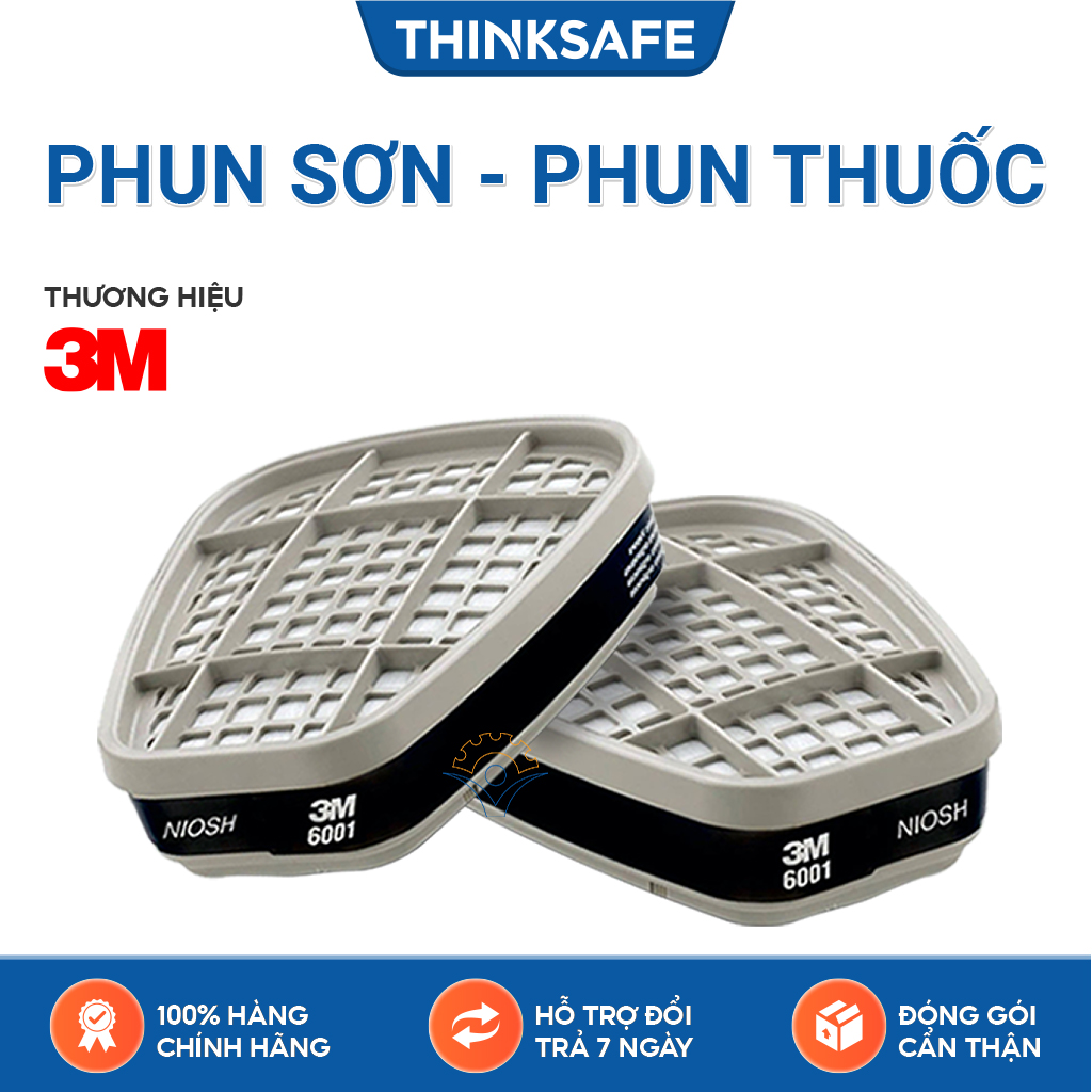 Mặt nạ phòng độc 3M Thinksafe, chống độc, lọc bụi siêu mịn, xịt sơn, lọc hóa chất, bảo vệ hô hấp, chính hãng - 6200/6001