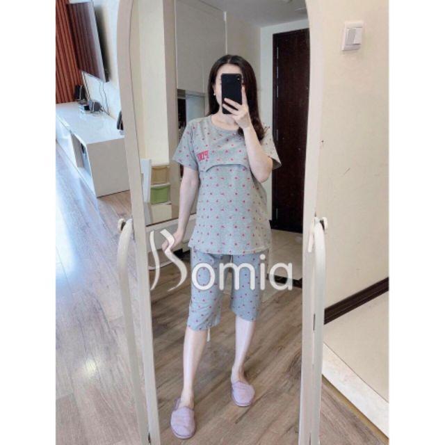 Bộ bầu và sau sinh cộc tay có lật ngực cho bé ti, lửng cotton A009