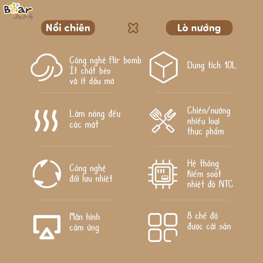 Nồi Chiên Không Dầu Bear 10L Kiểu Dáng Lò Chiên, Công Nghệ Air Bomb Chiên Không Dầu - A15V1 - Hàng Chính Hãng Bảo hành 18 Tháng