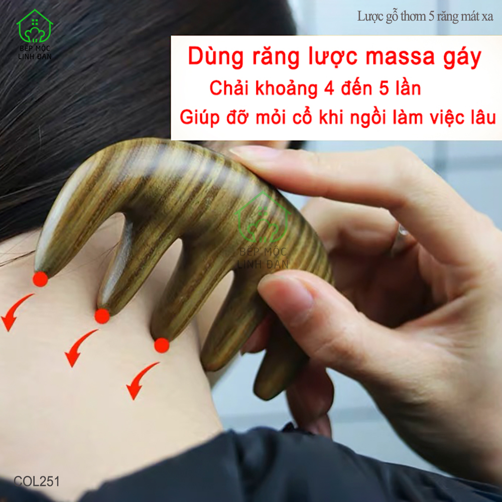 Lược Gỗ Thơm 5 Răng Massa - Lưu Thông Khí Huyết Đả Thông Kinh Mạch [COL251]