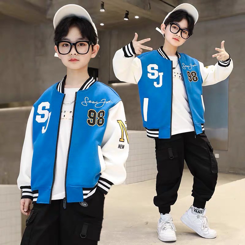 Áo khoác bomber bé trai "SJ 98" 14-45kg. Áo bomber bóng chày cho bé 4-15 tuổi. Thiết kế năng động. B46