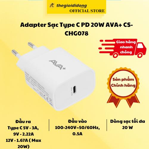 Adapter Sạc Type C PD 20W AVA+ CS-CHG078 - Hàng Nhập Khẩu