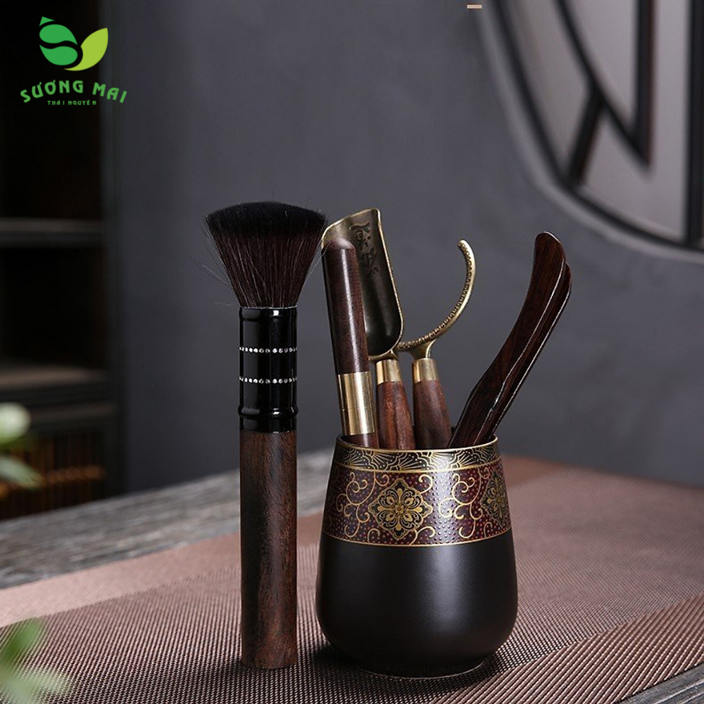 Bộ ấm chén pha trà cối xay sm008 – Đỏ đen vàng 12&14&15 món