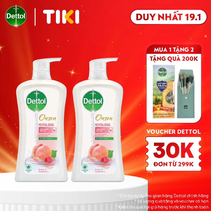 COMBO 2 CHAI SỮA TẮM  DETTOL ONZEN DƯỠNG DA ĐÀO & PHÚC BỒN TỬ (950G/CHAI)