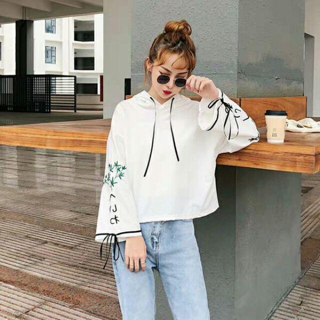ÁO HODDIE ÁO KIỂU NỮ TAY DÀI HỌA TIẾT HOA CHO HỌC SINH SINH VIÊN