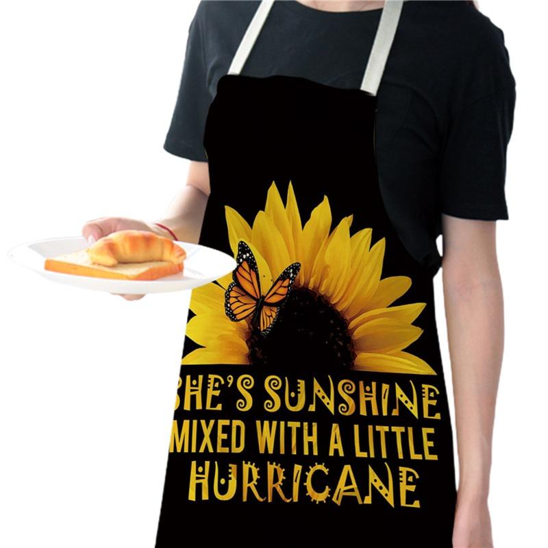 Ladies Men Sunflower Apron Boho Style Oil Proof Kitchen Apron for Cooking Baking Gardening