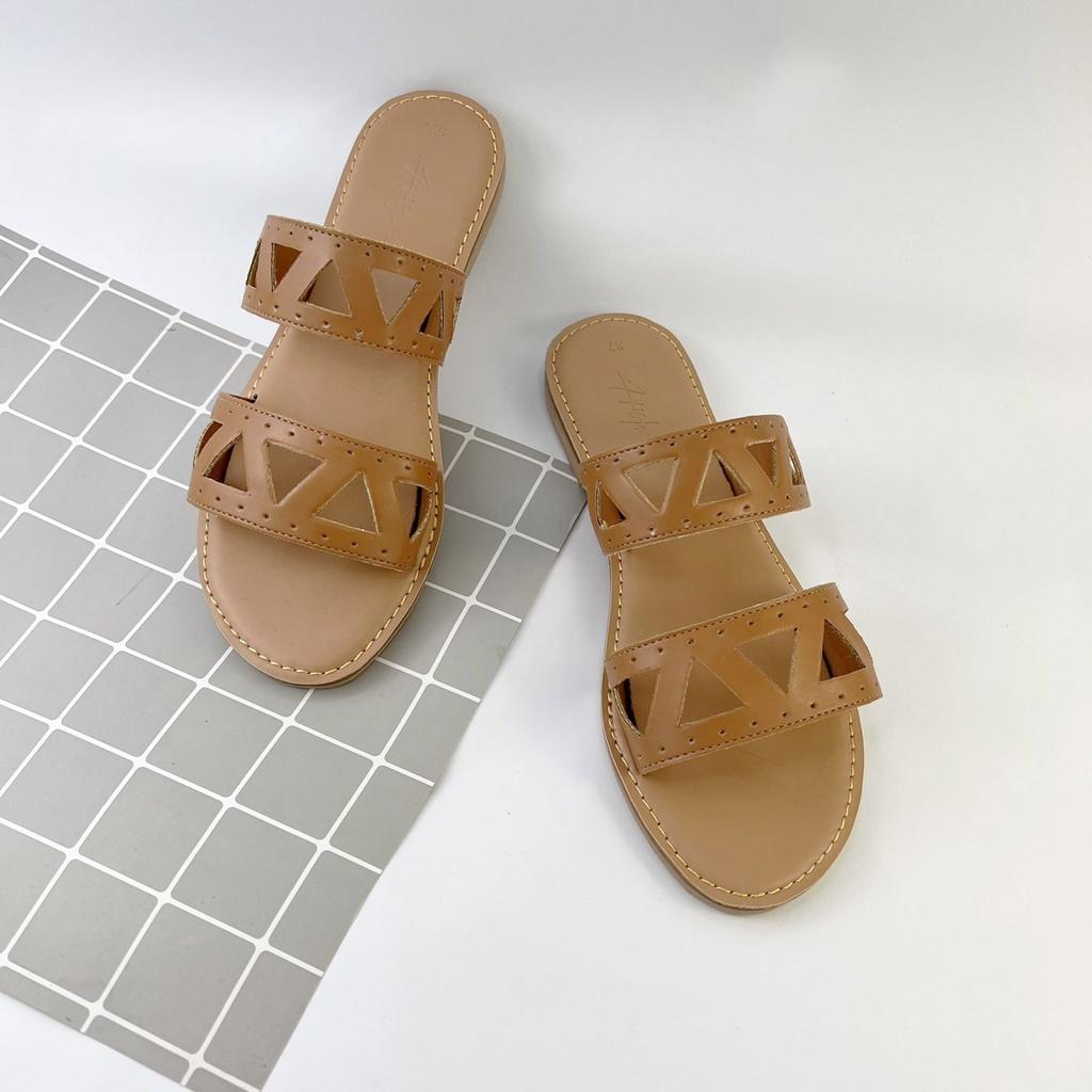 Dép lê nữ kiểu dáng sandal đi biển 2 quai ngang đế bệt cao cấp chính hãng Hishoo S065