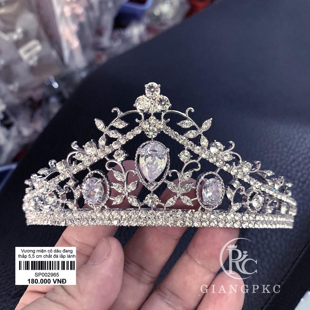 Vương miện cô dâu dáng thấp 5.5 cm chất liệu đá lấp lánh xi mạ không đen Giangpkc Sp002935