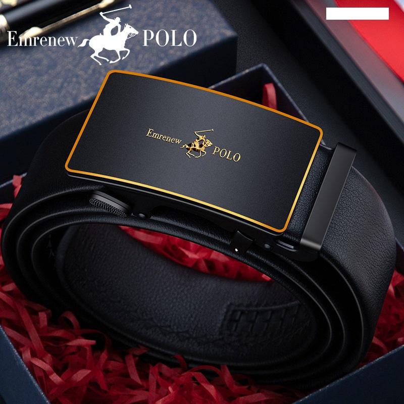 Thắt lưng da nam cao cấp EMRENEW POLO- dây nịt da bò 2 lớp -Full hộp đựng cao cấp-BH 12 tháng