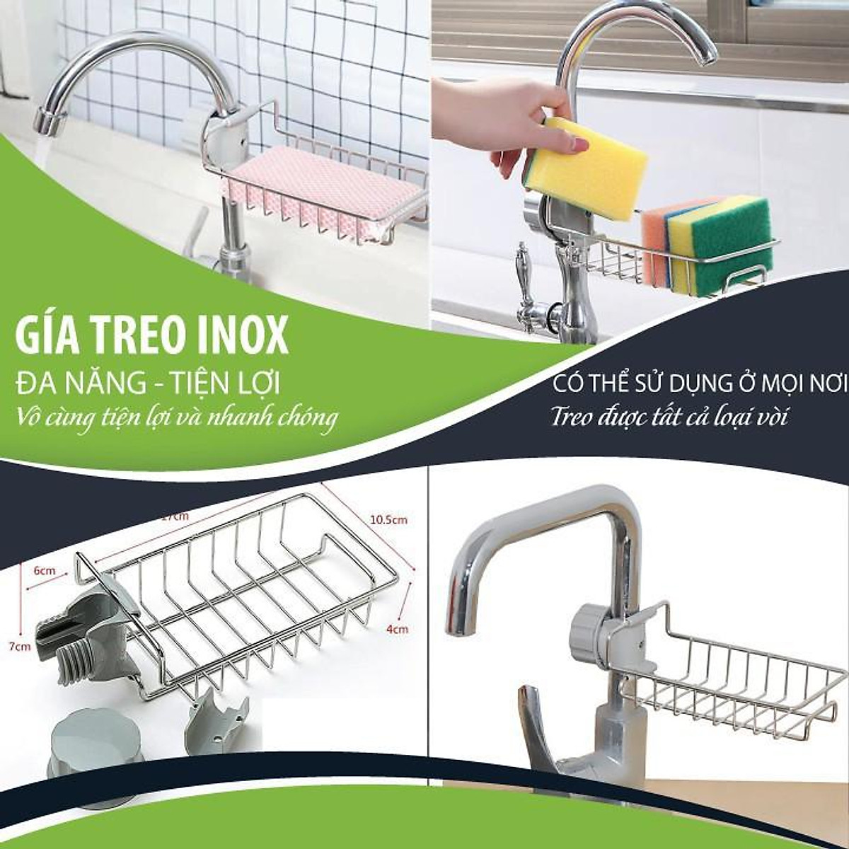 Giá inox để giẻ rửa bát, kệ gắn vòi rửa chén