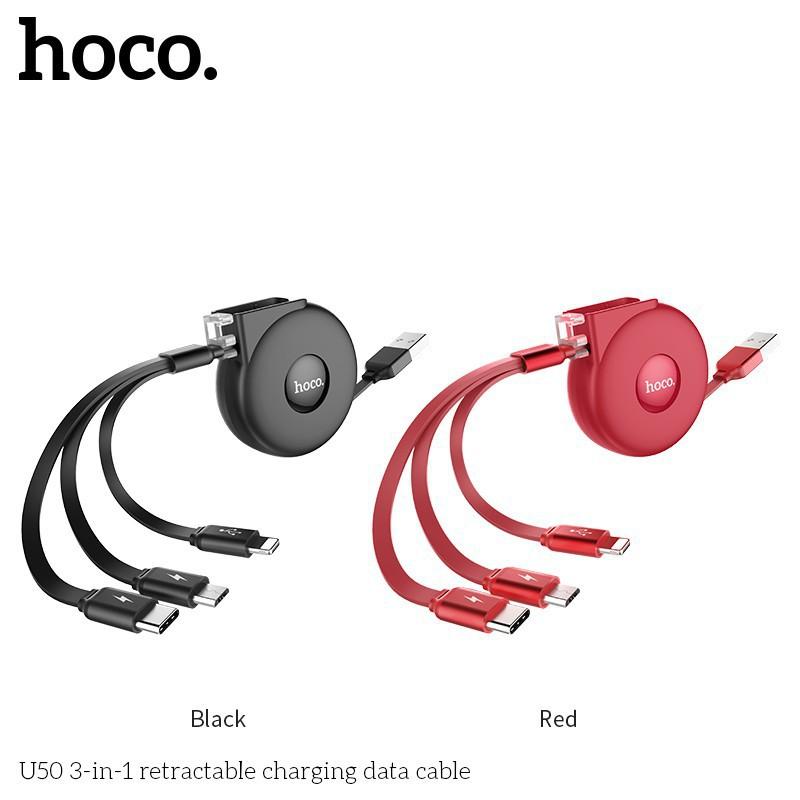 Cáp sạc HOCO dây rút 3 in 1 U50 (Micro, Lightning, Type-C) - CHÍNH HÃNG