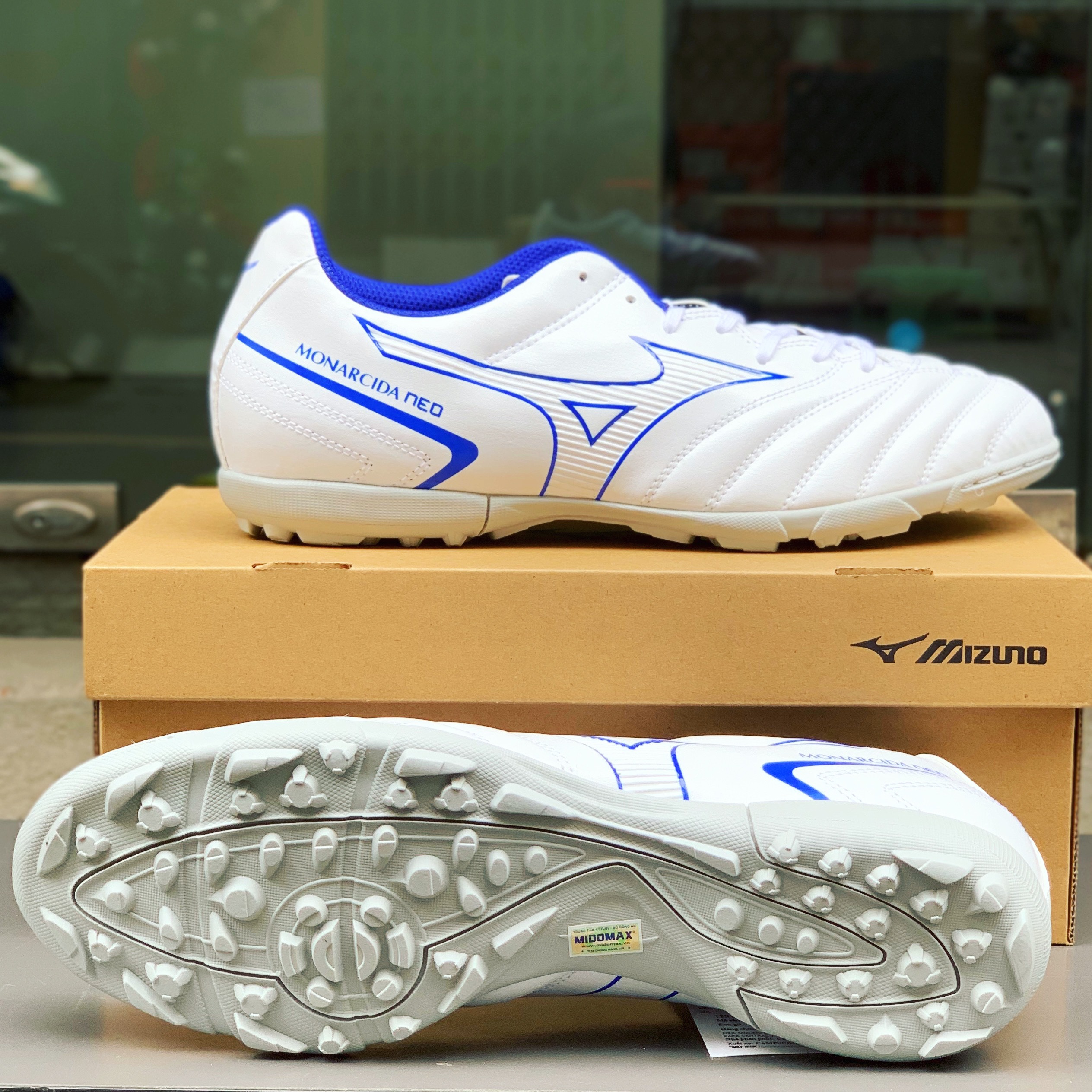 Giày đá bóng Mizuno Monarcida Neo II Select AS - P1GD222525 - Trắng/Xanh