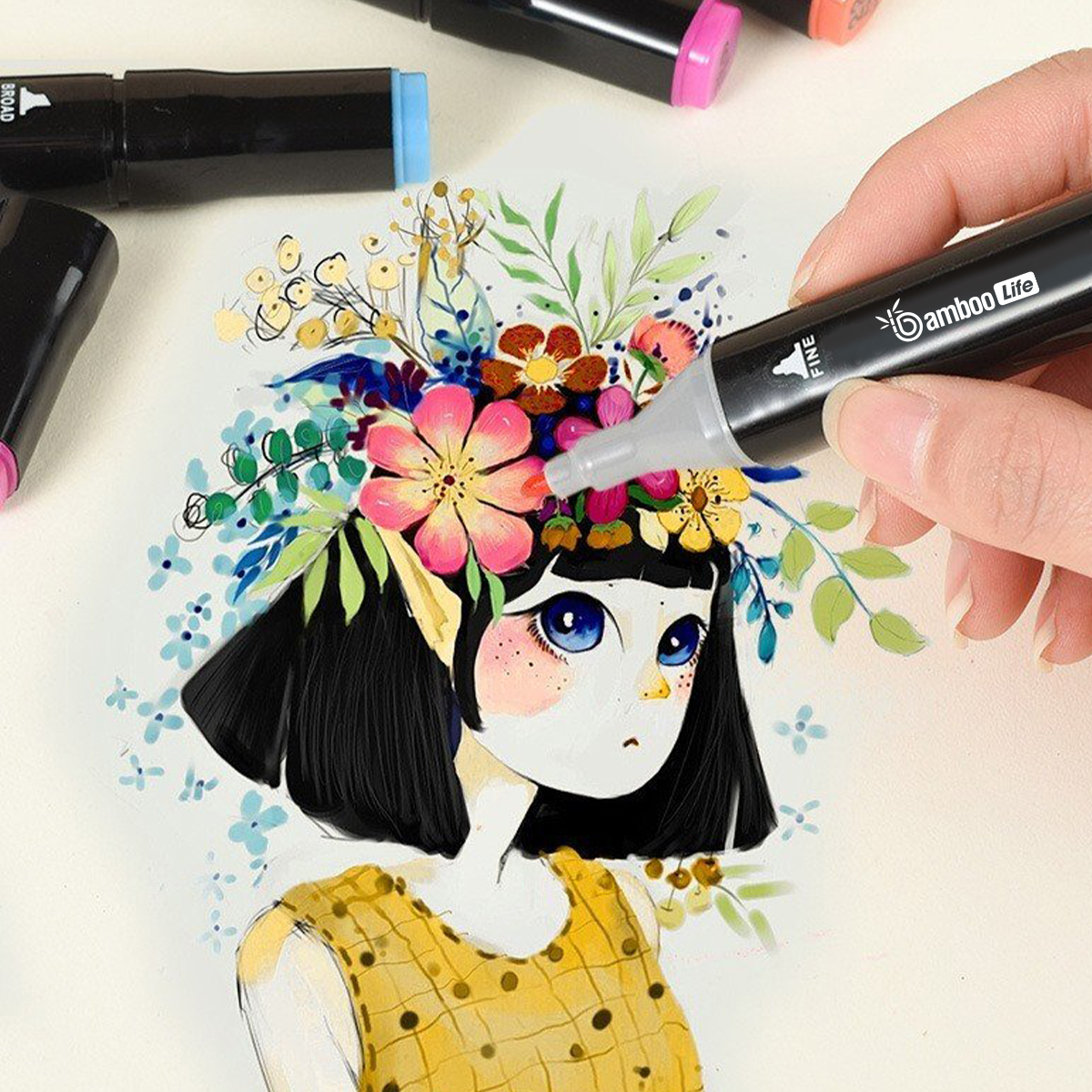 Bút màu nước marker Bamboo Life bút màu lông bút màu dạ bộ màu nước tô vẽ tranh đánh dấu 2 đầu chuyên nghiệp kèm túi vải cho bé học sinh sinh viên vẽ Anime, truyện tranh thiết kế thời trang, đồ họa, mỹ thuật công nghiệp
