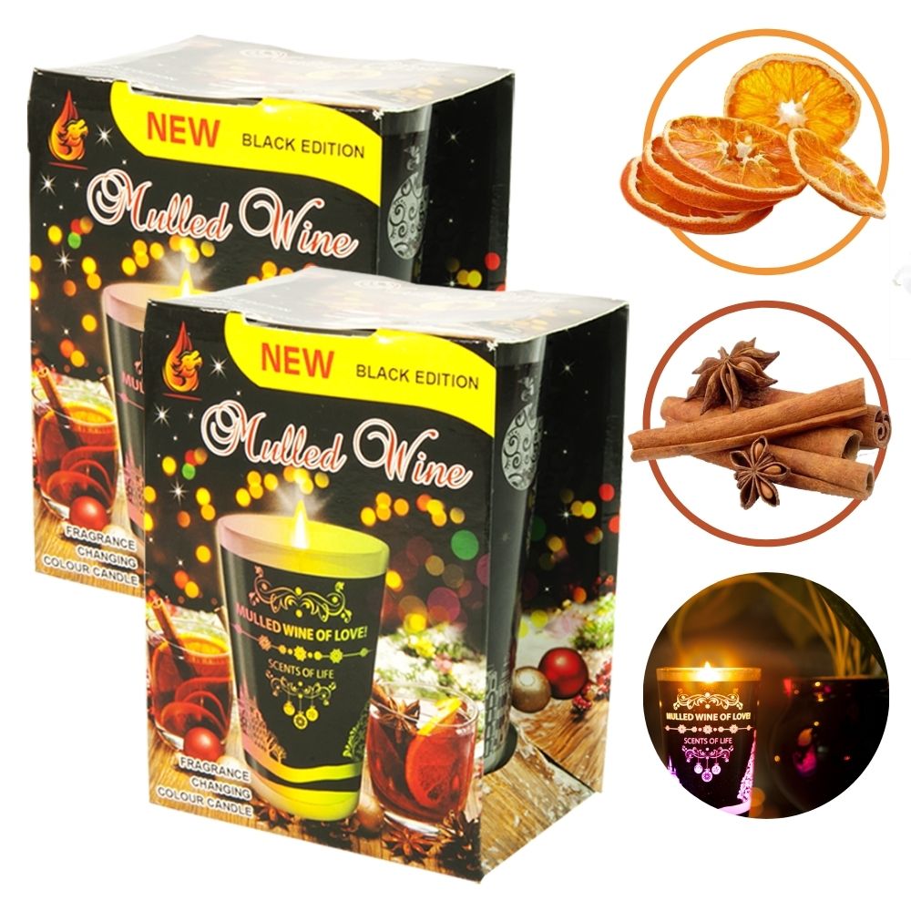 Combo 2 ly nến thơm tinh dầu đổi màu Golden Dragon Mulled Wine 140g - cam, quế, hồi, nến trang trí, thơm phòng, thư giãn, hỗ trợ khử mùi