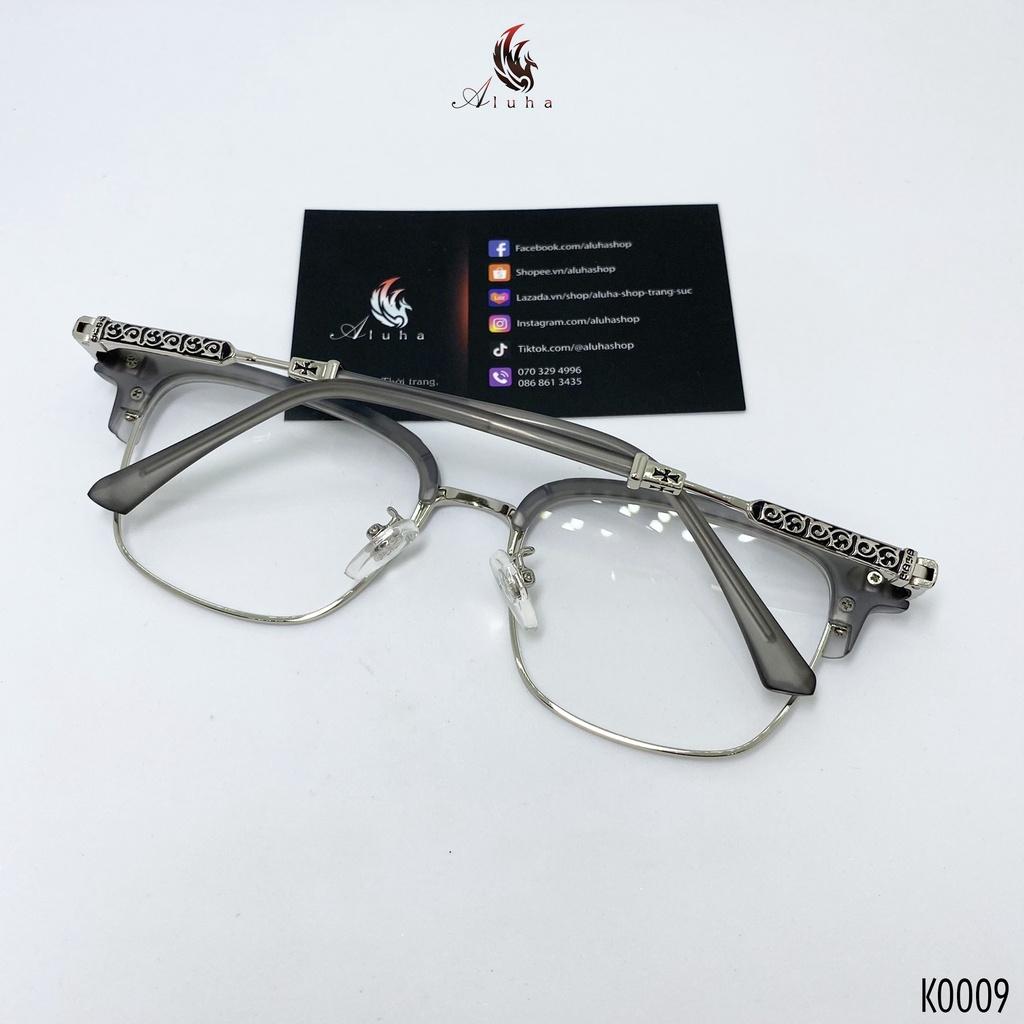 Gọng kính Chrome Heart họa tiết dây leo Gothic, dáng Clubmaster Hàn Quốc khắc chữ tinh tế - K0009 - Aluha