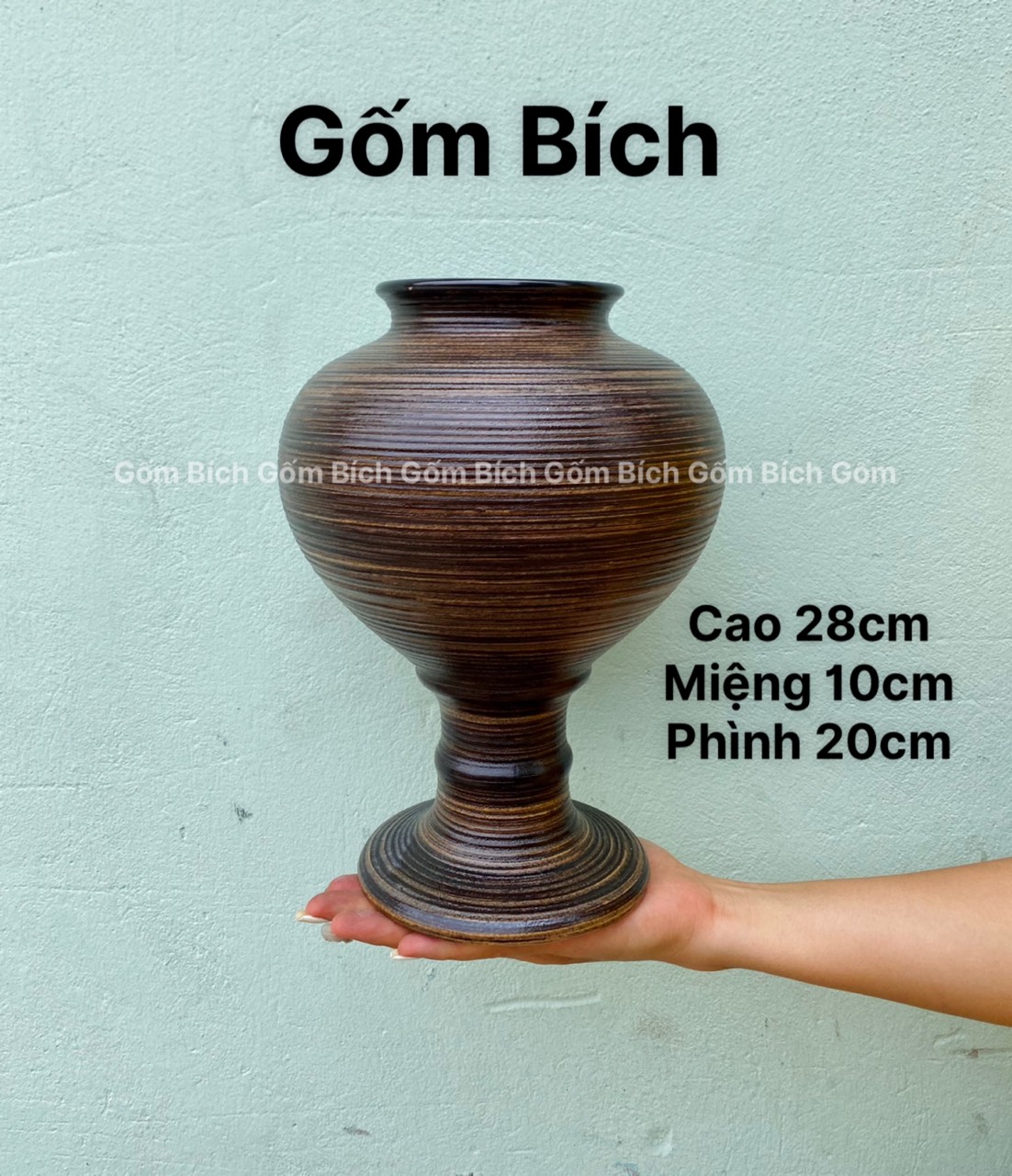 Bình Hoa Lọ Hoa Dáng Chân Đèn Tròn Mới Gốm Sứ Bát Tràng - Gốm Bích