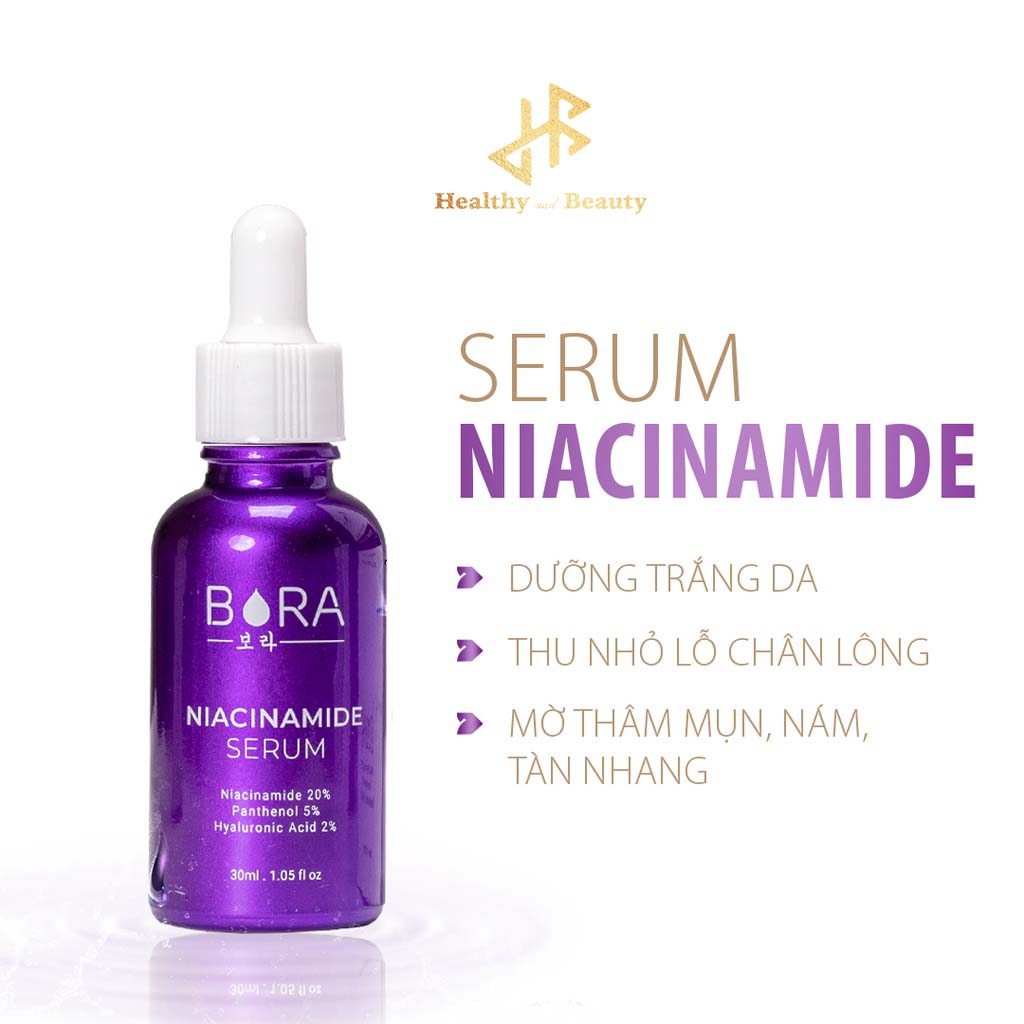 Tinh chất hỗ trợ mờ nám, thâm mụn, đều màu và sáng da Bora Niacinamide 20% lọ 30ml