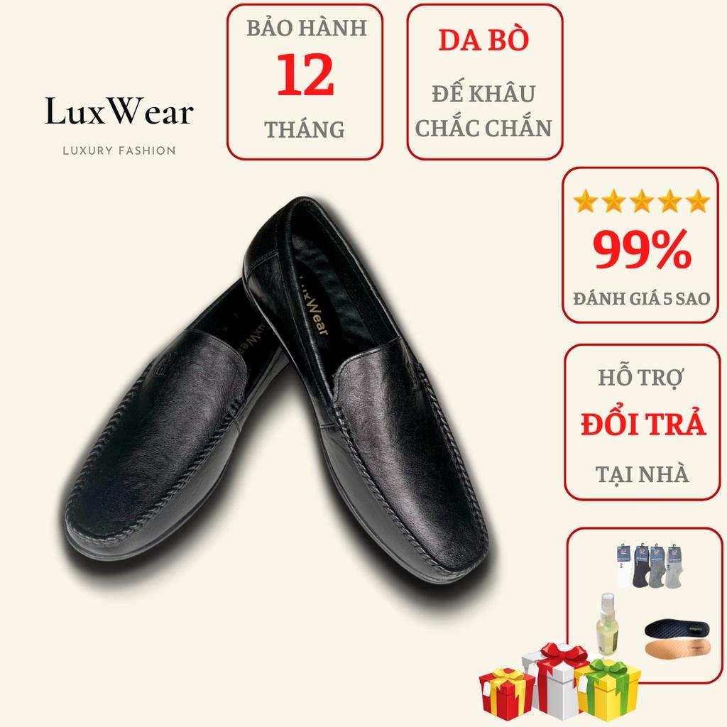 Giày lười nam da bò cao cấp đế khâu LuxWear màu đen có quà tặng kèm tất lười hoặc lót giày cao cấp - GLD