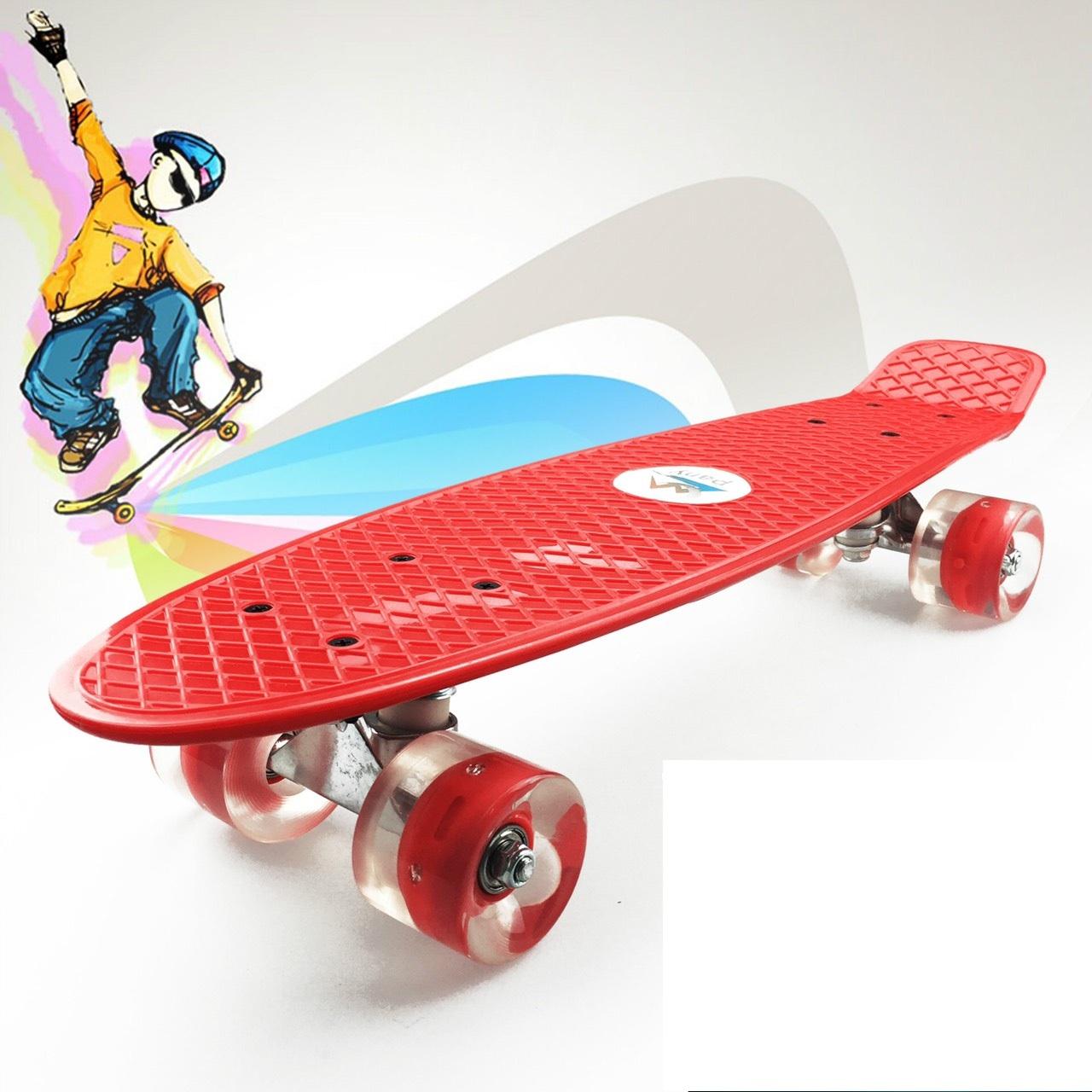 Ván Trượt Skateboard Penny Có Đèn Led Trục Kim Loại To (Giao Màu Ngẫu Nhiên)