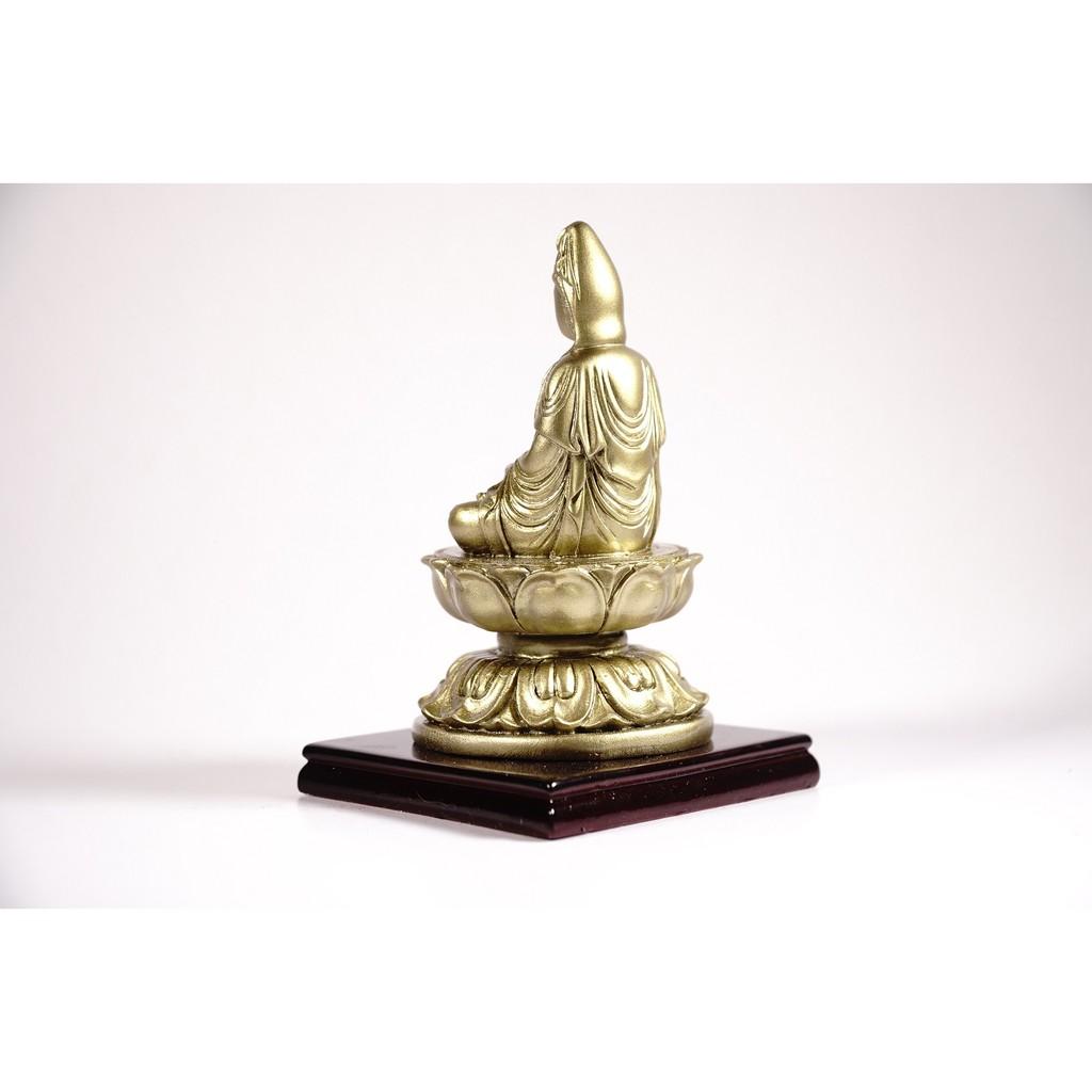 Tượng Quan Âm Bồ Tát ngồi tòa sen có đế mạ đồng - Cao 12cm