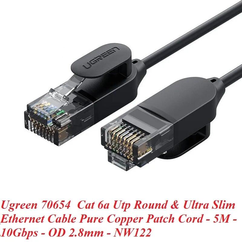 Ugreen UG70654NW122TK 5M cat6a 10Gbps 500MHz OD2.8mm Utp cáp mạng siêu mỏng thuần đồng màu đen - HÀNG CHÍNH HÃNG