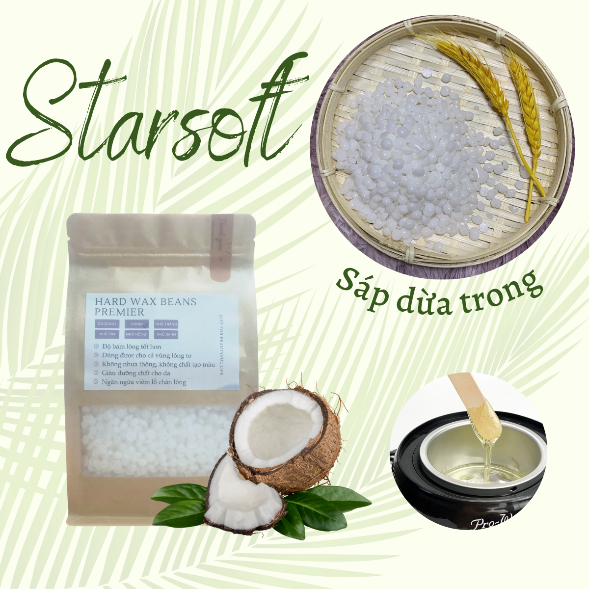 Sáp Wax Lông Nóng Dừa Trong Cao Cấp Full Beauty Premier Hard Wax Beans Starsoft