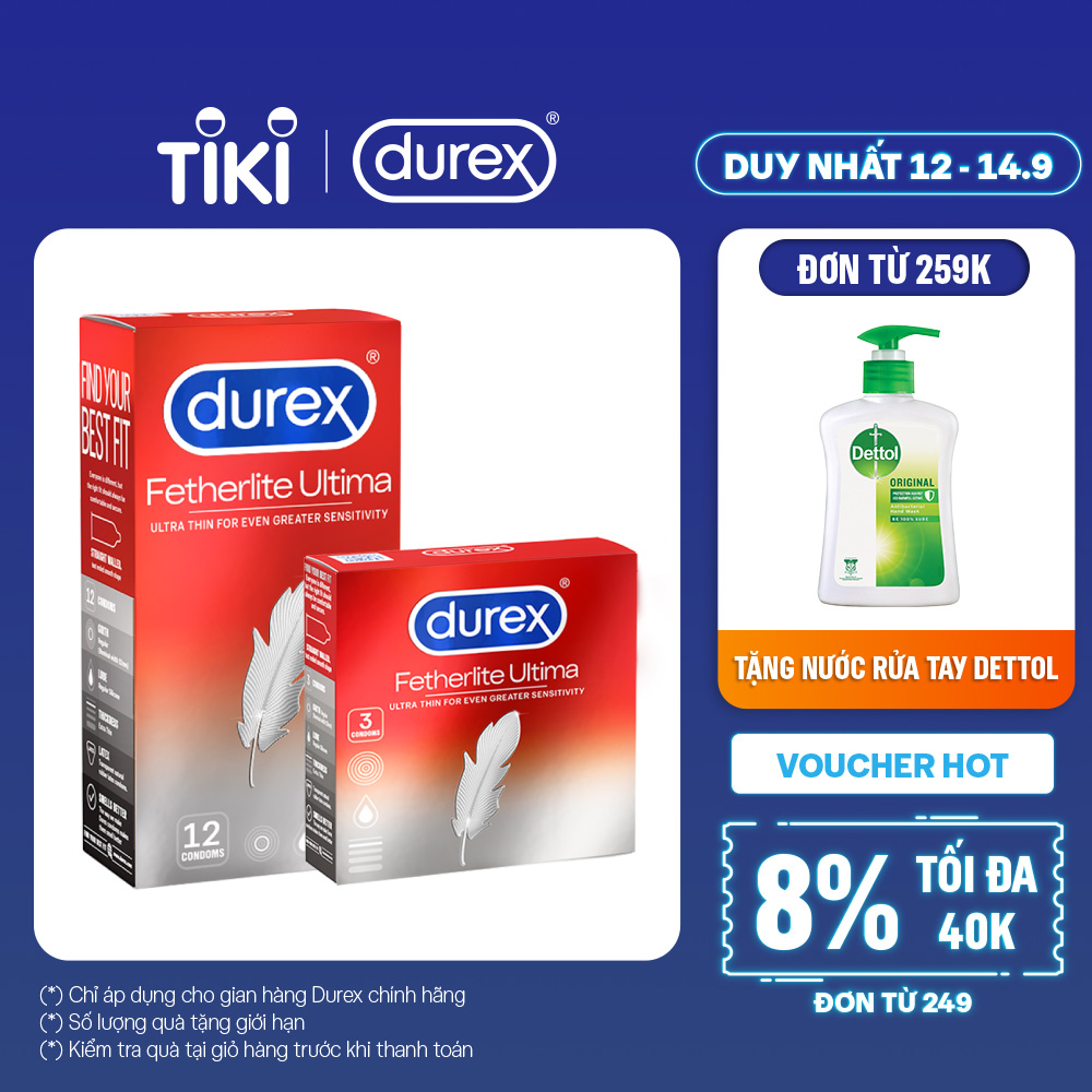 Combo Bao cao su Durex Fetherlite Ultima Hộp 12 bao và Hộp 3 bao