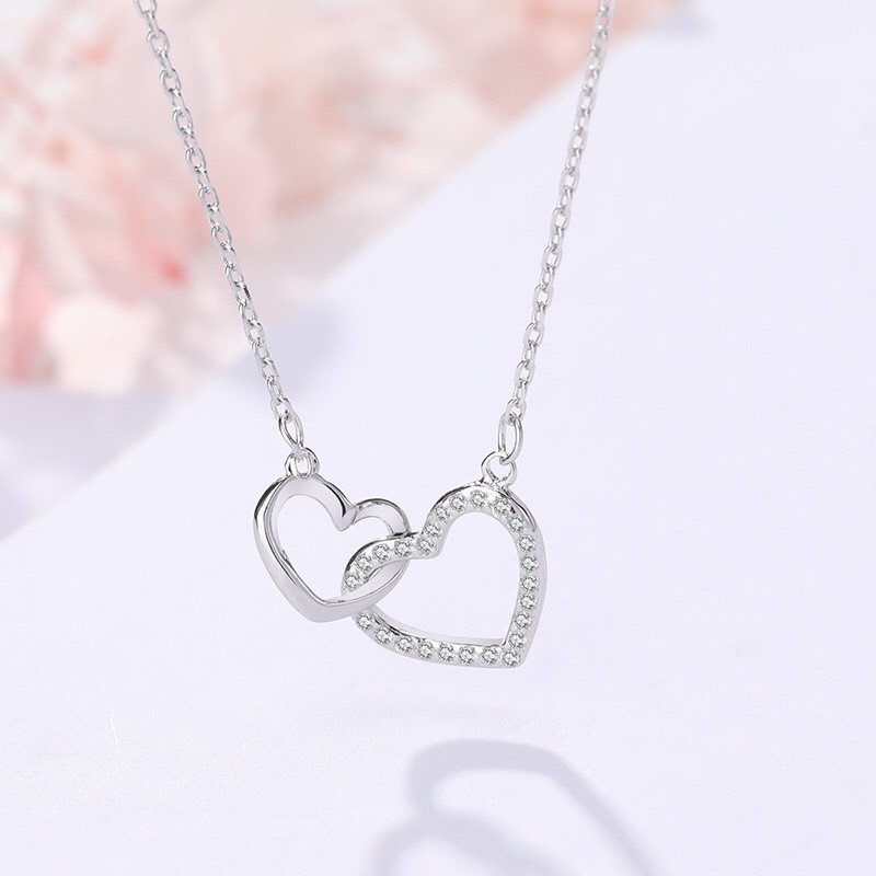 Dây chuyền bạc nữ mặt trái tim đôi DCN05