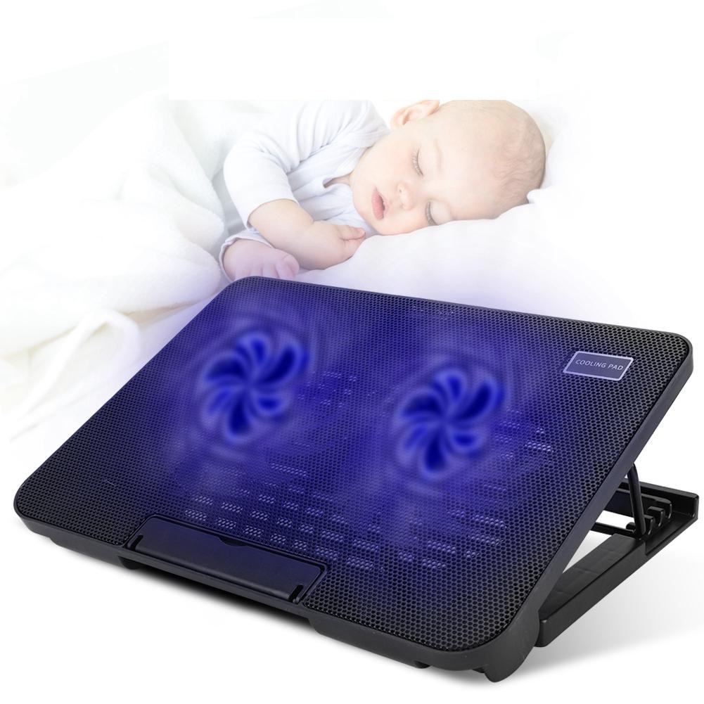 Đế Tản Nhiệt Làm Mát Cooling Pad 2 Quạt Dành Cho Macbook, Laptop - Hàng Nhập Khẩu Có Đèn Led Kiêm Tai Nghe Mini và Giá Đỡ Thông Minh