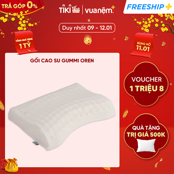 Gối cao su thiên nhiên cao cấp Gummi Oren 38x53cm thoáng khí, chống thoái hoá đốt sống cổ, an toàn cho làn da