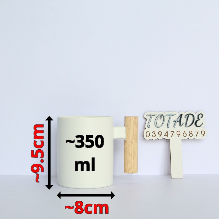 Ly, cốc bằng sứ gốm thân thẳng màu trắng | Quai cầm bằng gỗ | Phong cách Nhật Bản | CMU0005W