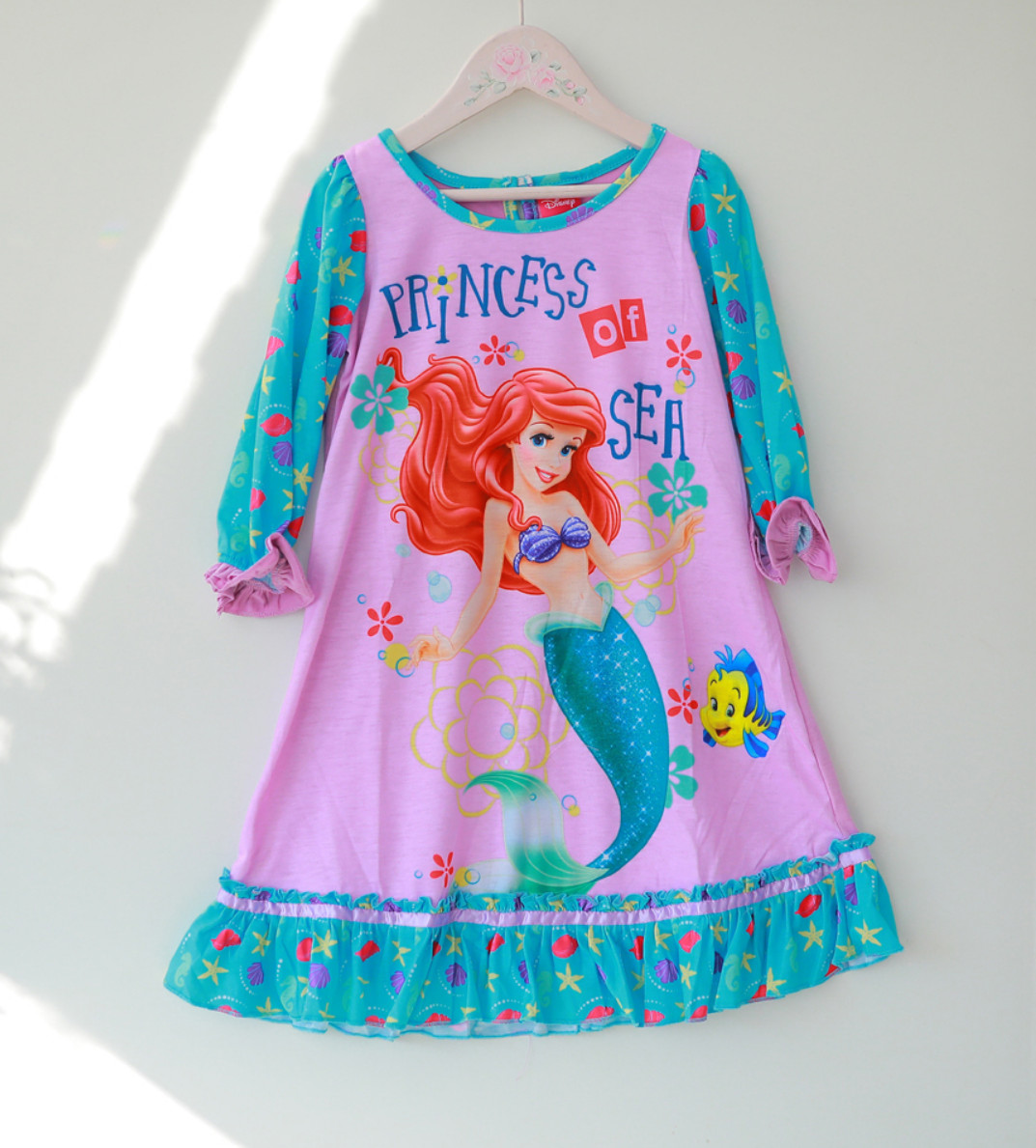 Váy mặc nhà in hình Ariel - Nàng tiên cá (tay dài) cho bé
