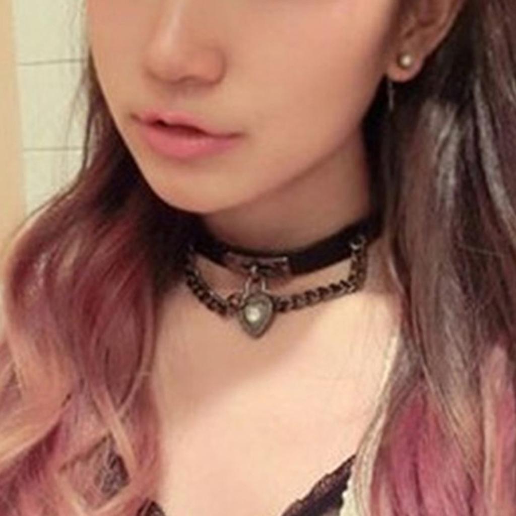 Vintage Black Fashion PU Choker Necklace Love Heart Alloy Pendant Collar