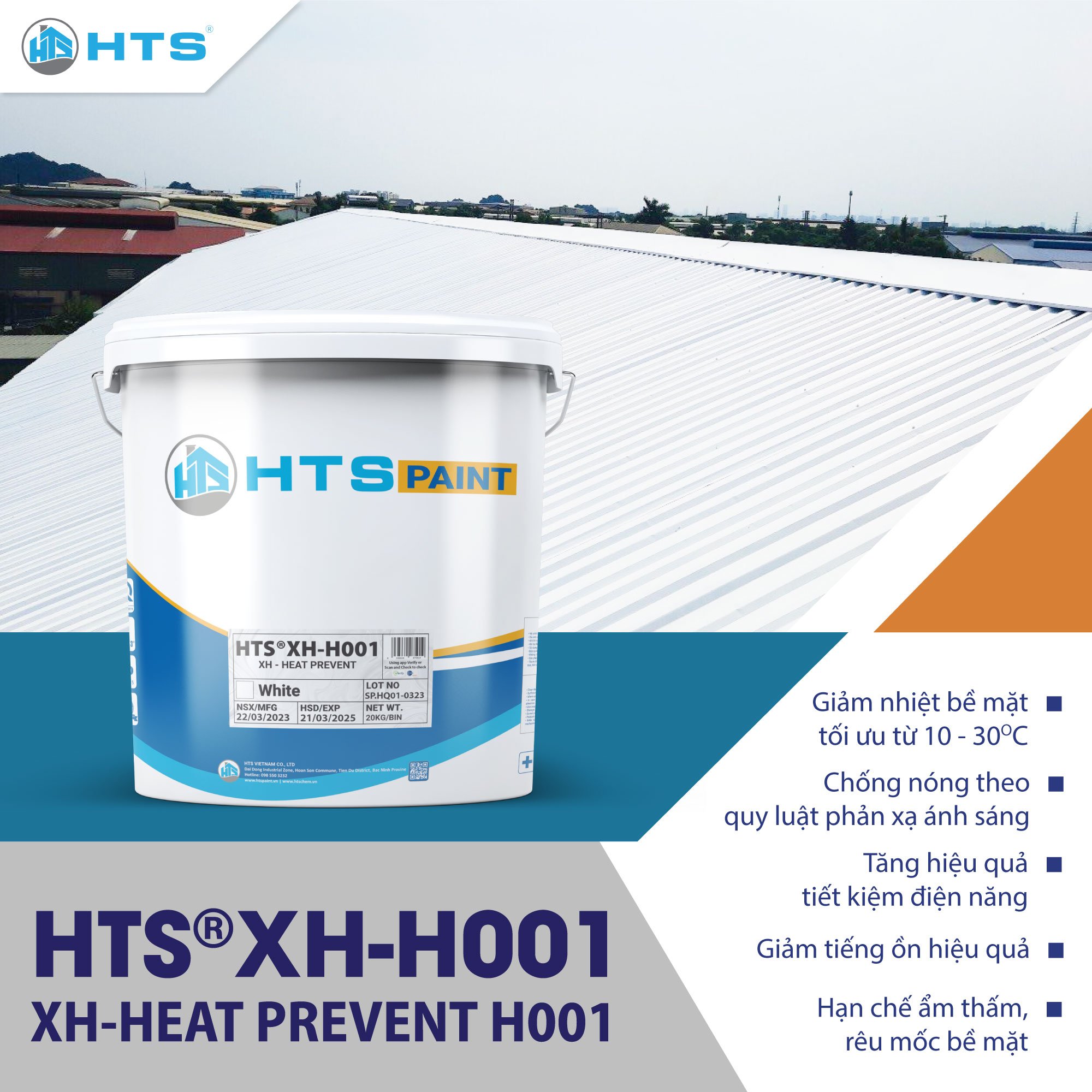 [ƯU ĐÃI SỐC] Sơn chống nóng mái tôn HTS XH-H001 thùng nhỏ 5Kg - Giảm ngay 10-30 độ C, Chống nóng tới 12 năm