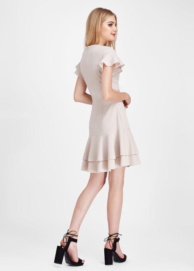 Đầm Nữ Tùng 2 Bèo Dây Gân MR0006 - Kem