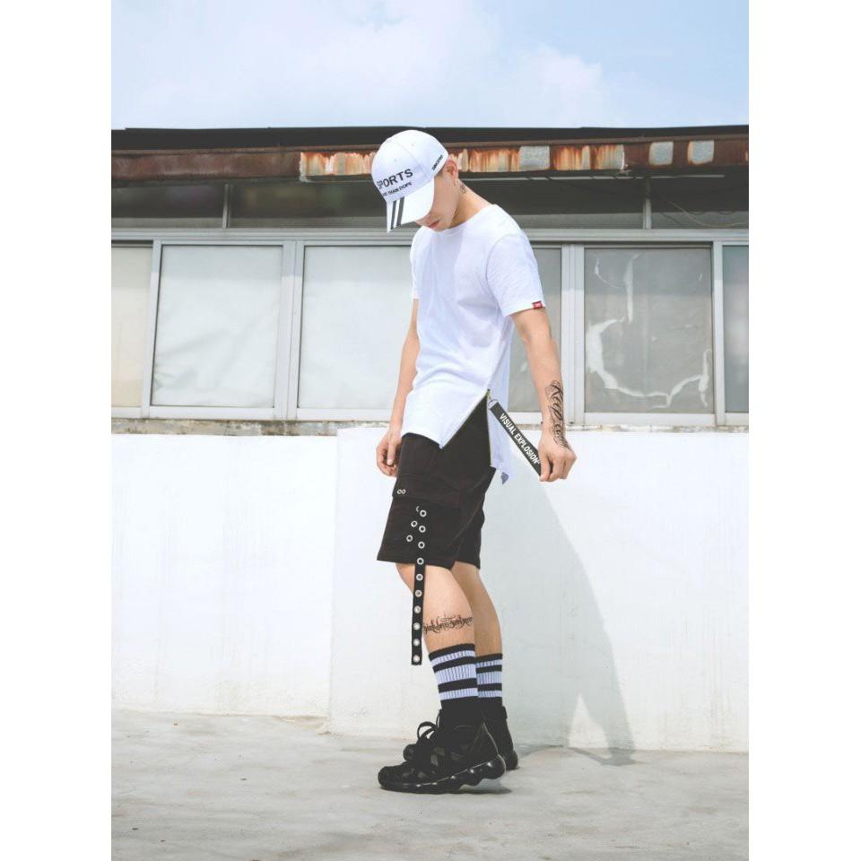 Áo thun tay lỡ zipper cotton