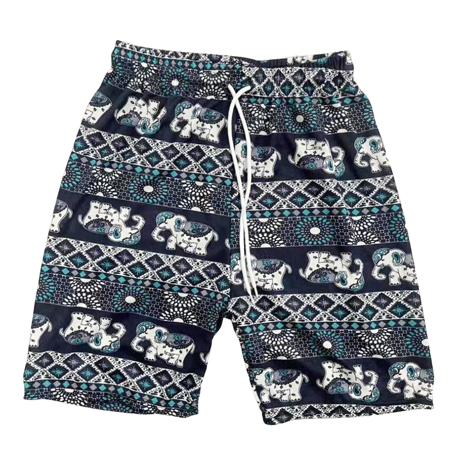 Beach Shorts Men Women Beach Trunks Loose Fit Briefs Fashion Polyester Oversized Elephant Pattern Short Pants Hippie Shorts for Beach Travel