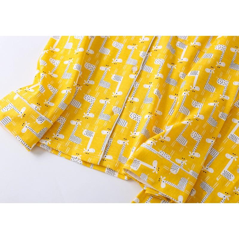 Bộ Pyjama thun cotton vàng họa tiết