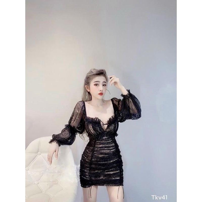 Đầm ren nhún 2 màu body quyến rũ