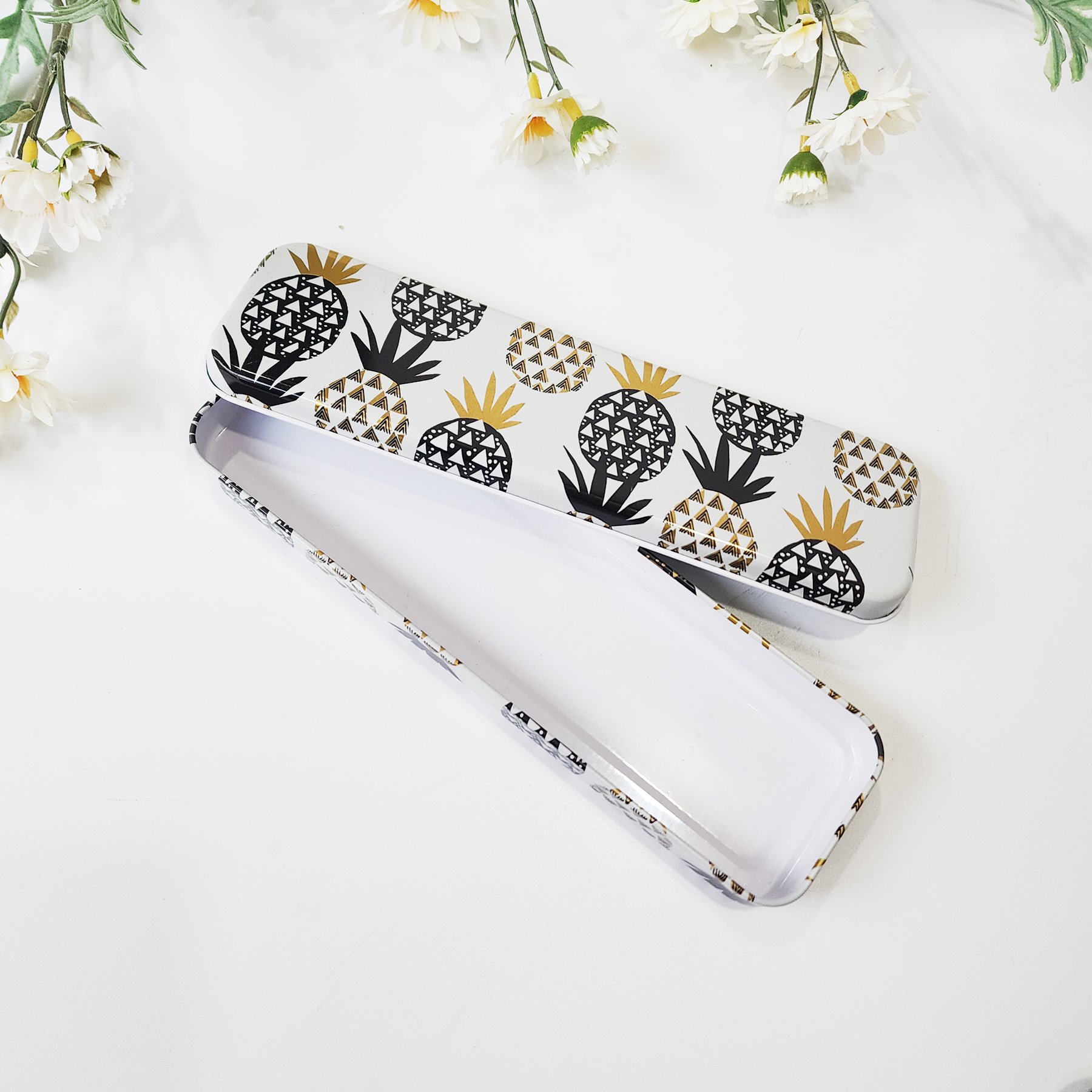 Combo sổ kraft nhiệt đới - Hộp bút thiếc hoạ tiết quả dứa - Bút chì (Tặng kèm 3 cuộn washi tape)