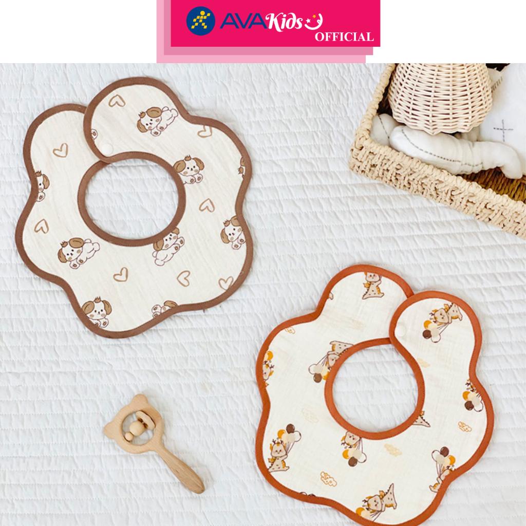Bộ 2 yếm ăn cho bé hình tròn cotton Bessla (0 - 36 tháng) - Hàng Chính Hãng