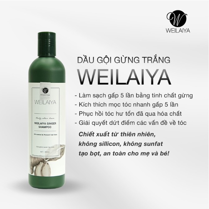 Dầu gội gừng Weilaiya ngăn rụng tóc kích thích mọc tóc dành cho tóc dầu tem trắng 400ml