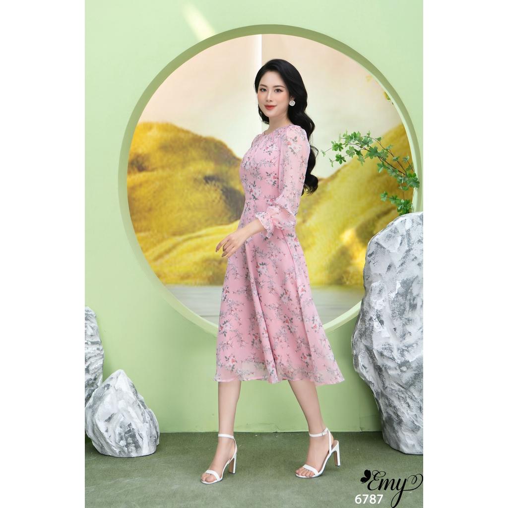 Đầm EMY EM6787 Xoè Midi Dài Tay